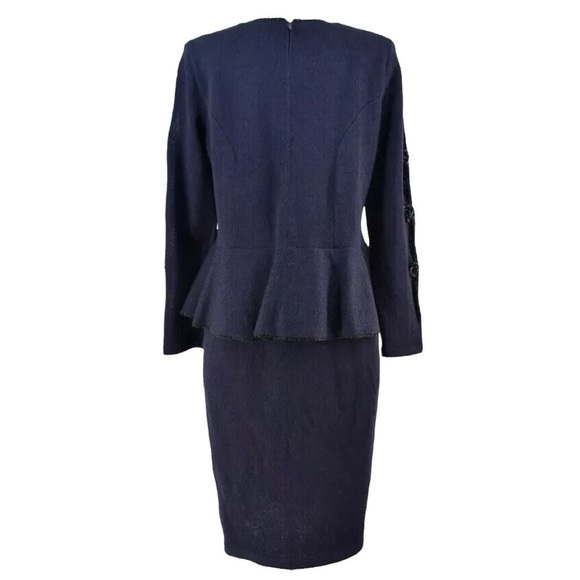 Fianona Santana Knit Peplum Cold Shoulder Beaded Sweater Dress Navy Blue Size M - Picture 2 of 7